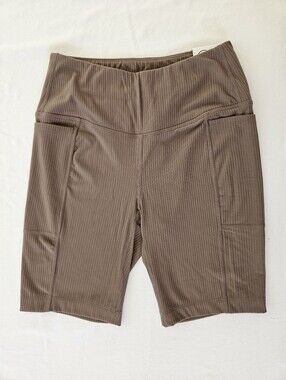 Mondetta Ribbed Bike Shorts in Tan Brown Pockets NWT Size XS